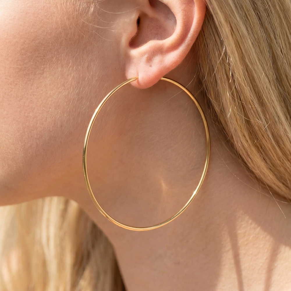 14K Gold Dipped Oversized Thin Wire Hoop Earrings