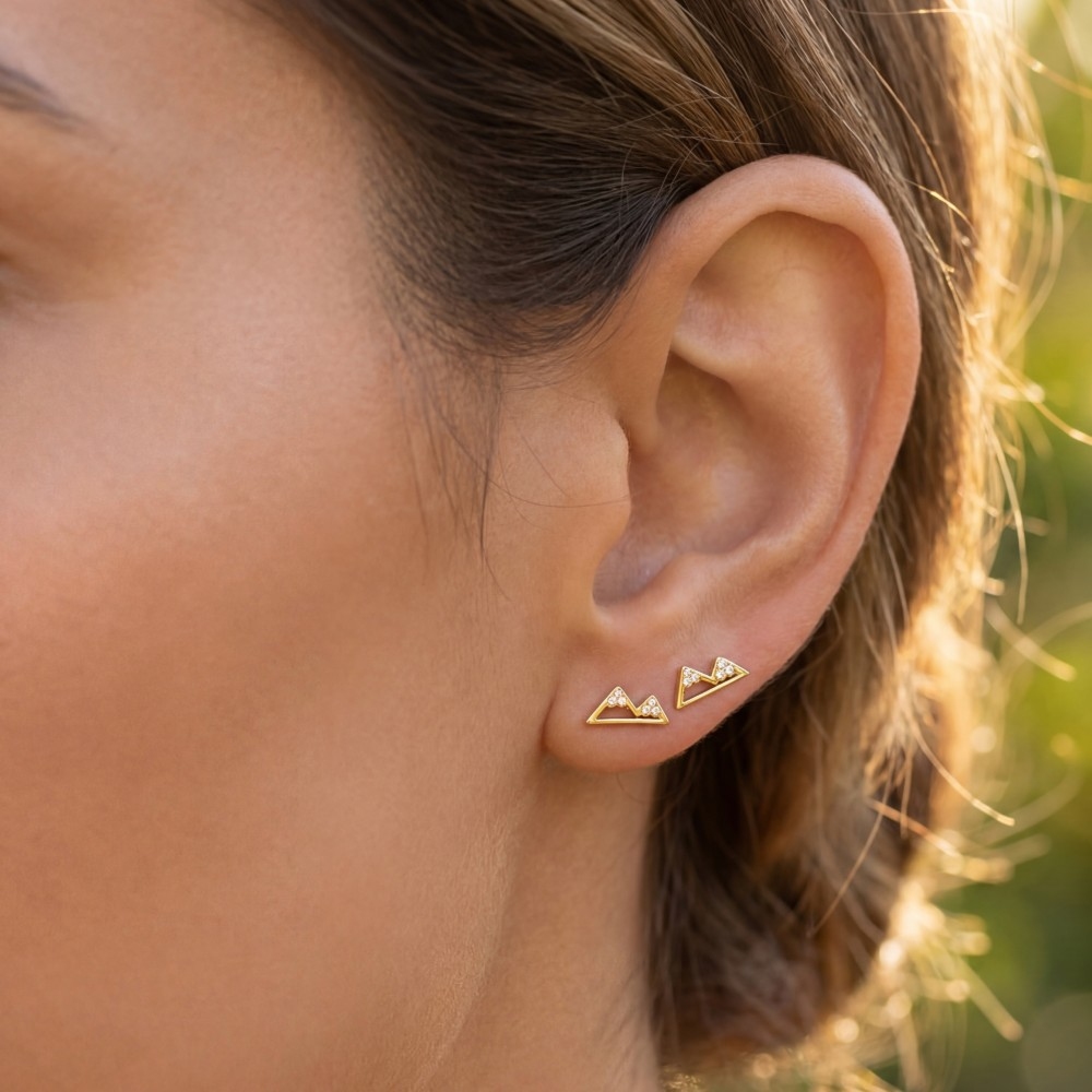 Mini Gold Dipped Cz Mountain Stud Earrings