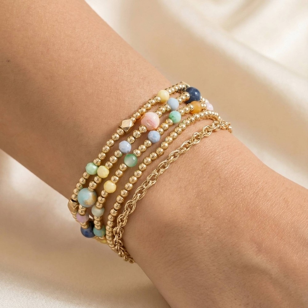 Stone And Metallic Beaded Bracelet Set