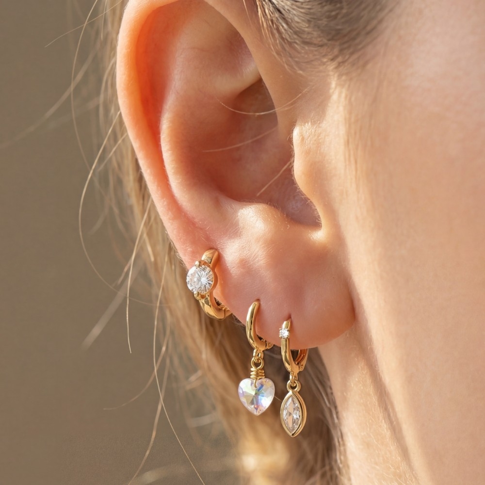 Secret Box Gold Dipped Oval Gem Hoop Earrings Set