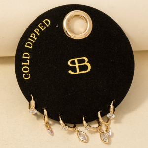 Secret Box Gold Dipped Oval Gem Hoop Earrings Set