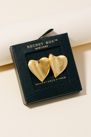 Secret Box Gold Dipped Brushed Warped Heart Stud Earrings