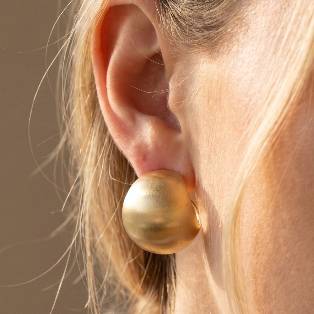 Secret Box Brushed Gold Dipped Hollow Ball Hoop Earrings