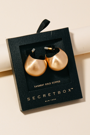 Secret Box Brushed Gold Dipped Hollow Ball Hoop Earrings