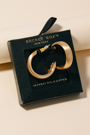 Secret Box Brushed Gold Dipped Small Beveled Hoop Earrings