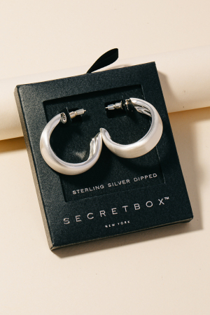 Secret Box Brushed Gold Dipped Small Beveled Hoop Earrings