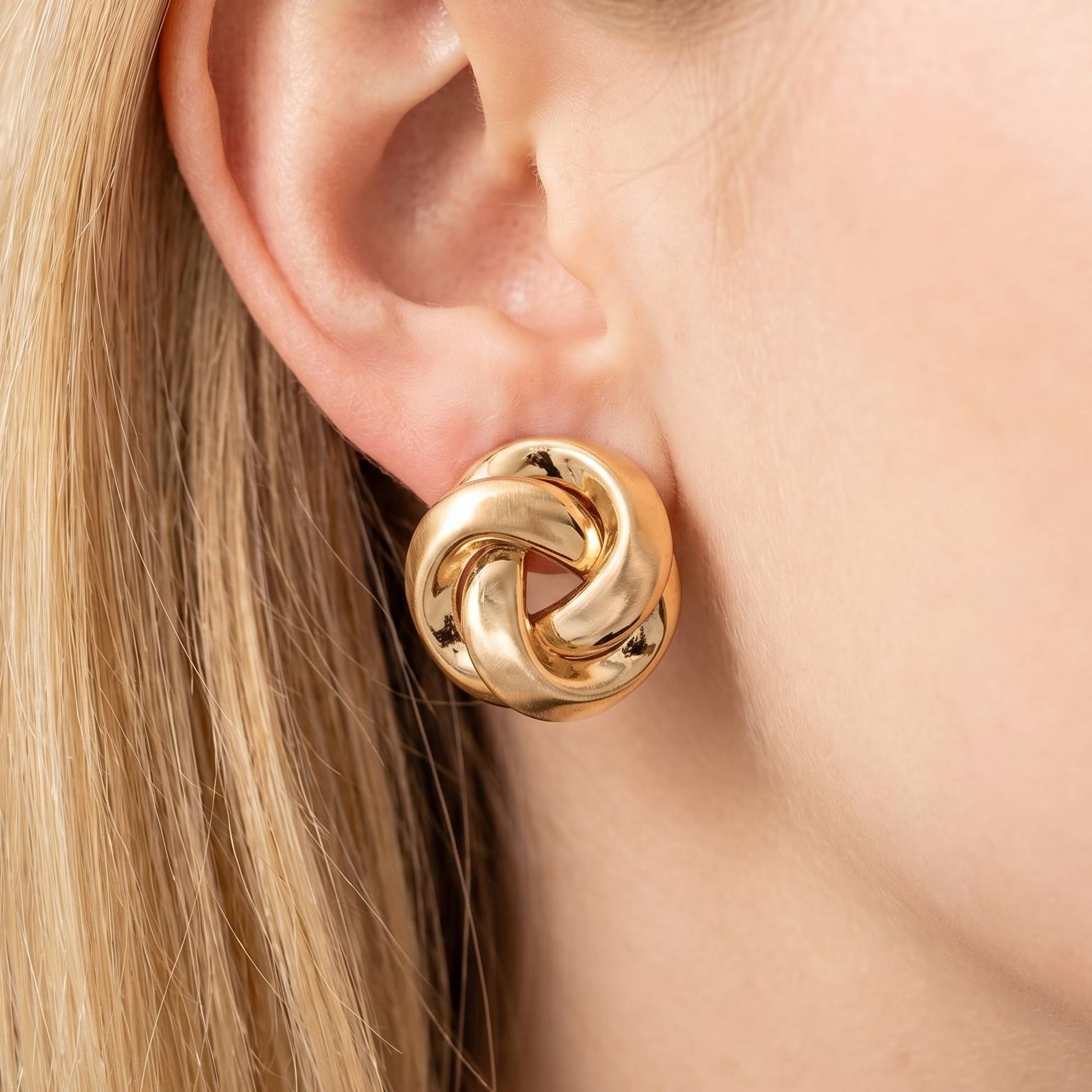 Secret Box Brushed Gold Dipped Small Knotted Stud Earrings