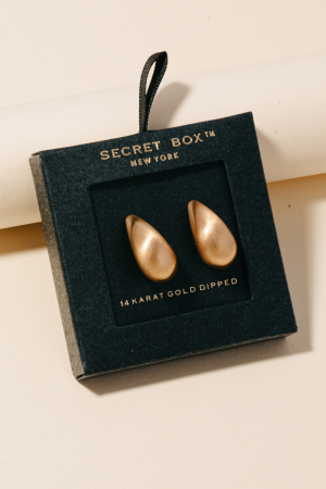 Secret Box Brushed Gold Dipped Small Tear Drop Stud Earrings