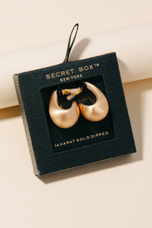 Secret Box Brushed Gold Dipped Small Rounded Tear Hoop Earrings