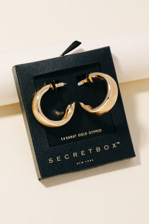 Secret Box Gold Dipped Beveled Brushed Hoop Earrings