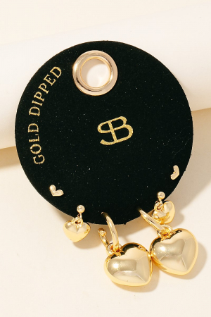 Secret Box Gold Dipped Mixed Heart Charms And Studs Earrings Set