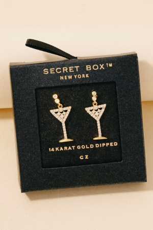 Gold Dipped Secret Box Martini Glass Earrings
