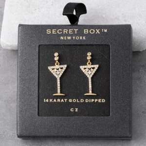 14K Gold Dipped Pave Cz Martini Glass Earrings