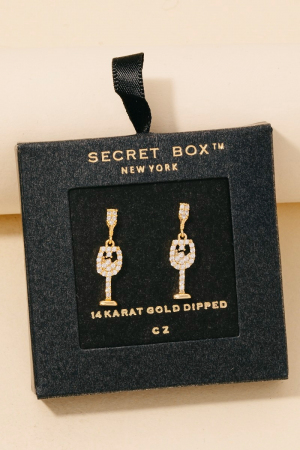 Secret Box Gold Dipped Secret Box Wine Glass Stud Earrings