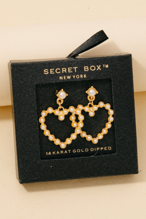 Gold Dipped Pearl Studded Heart Dangle Earrings