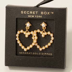 Gold Dipped Pearl Studded Heart Dangle Earrings