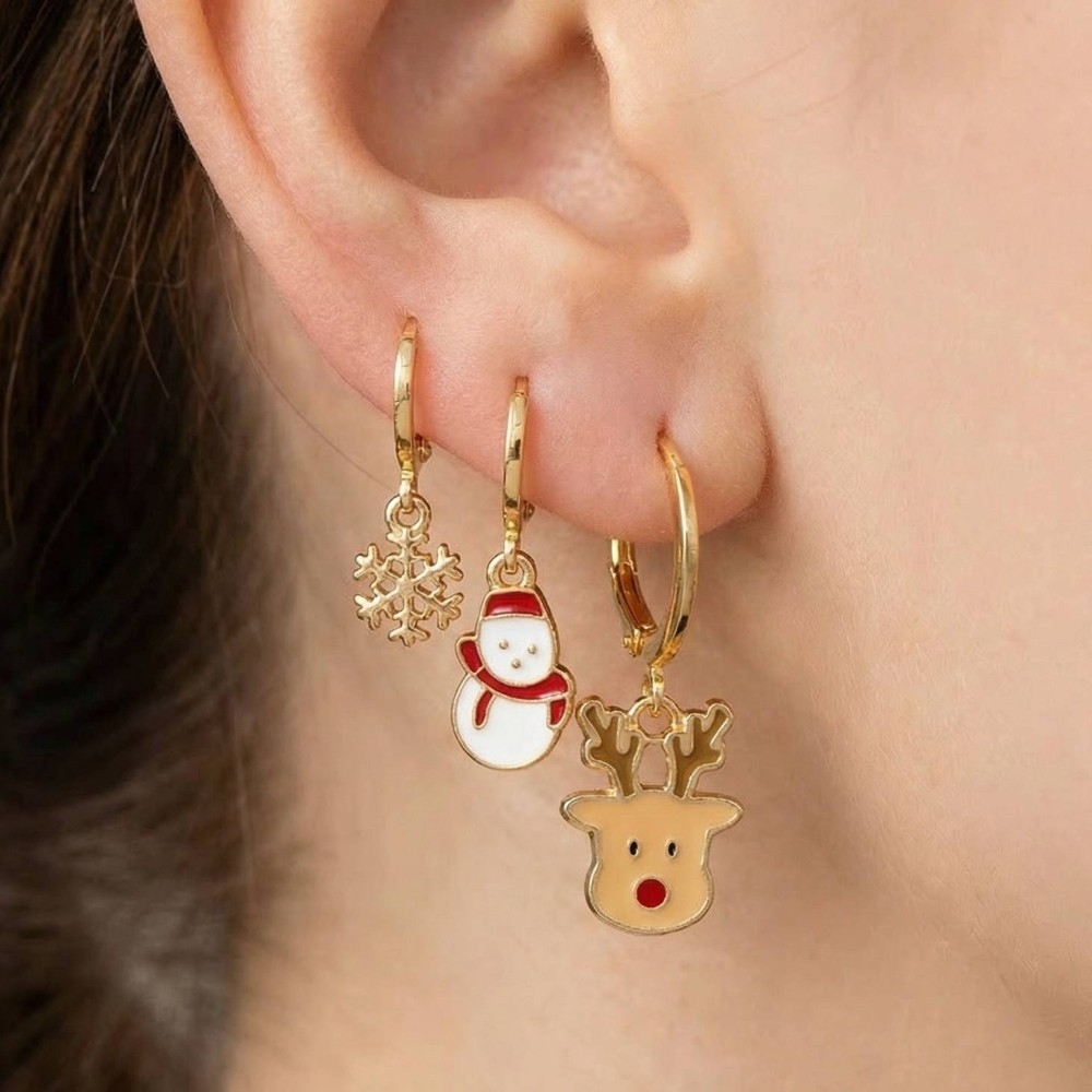 Secret Box Gold Dipped Festive Christmas Stud And Hoops Earrings Set