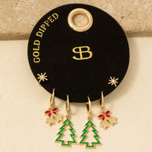 Secret Box Gold Dipped Christmas Theme Stud And Hoops Earrings Set