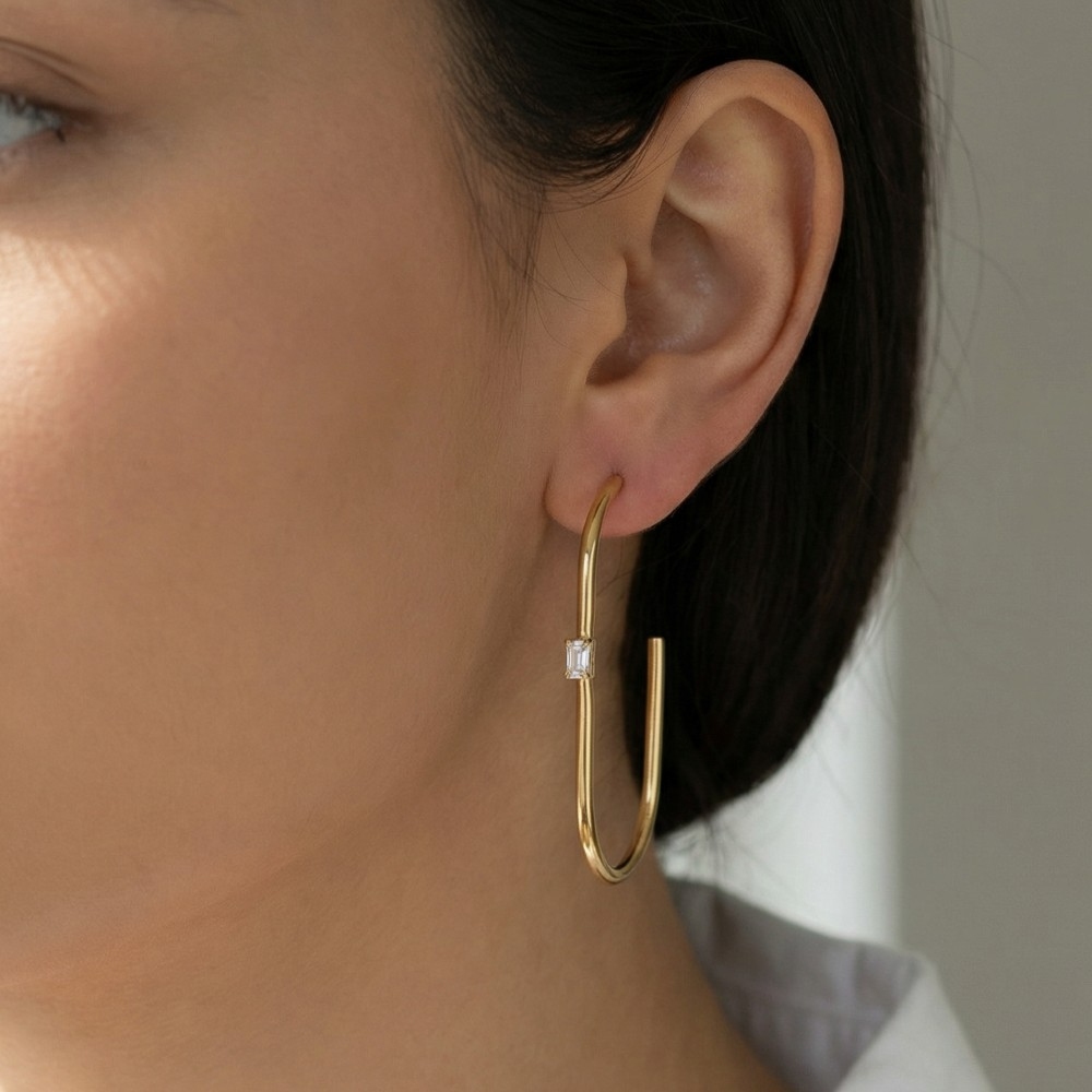 Secret Box Gold Dipped Cz Open Oval Hoop Earrings