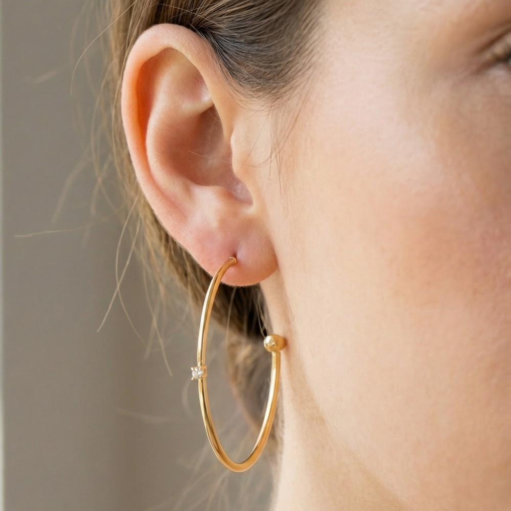 Secret Box Gold Dipped Cz Round Hoop Earrings