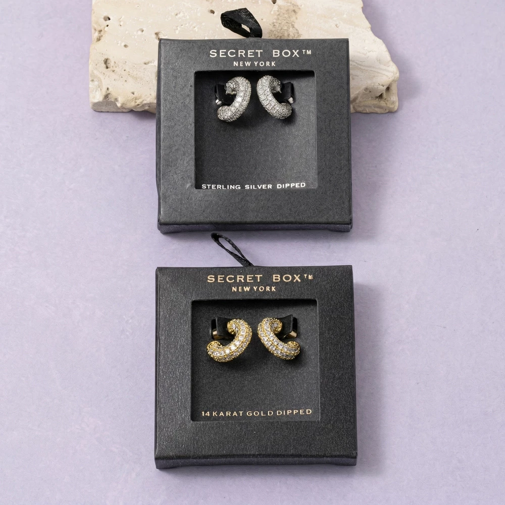 Pave Cz Chunky Dome Huggie Earrings