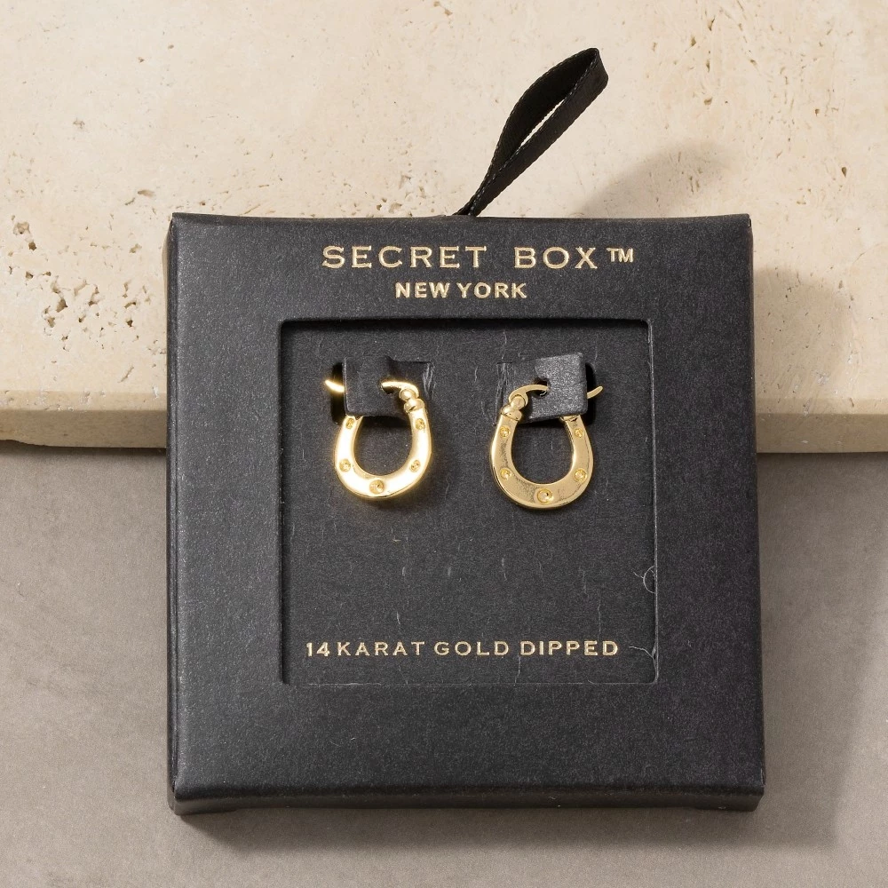 14K Gold Dipped Cz Horseshoe Hoop Earrings