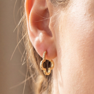 14K Gold Dipped Cz Clover Huggie Earrings