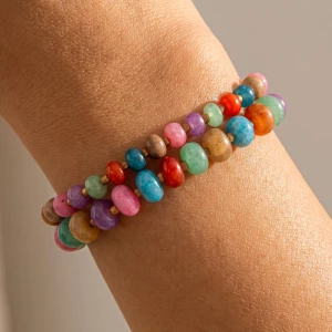 Semi Precious Stone Double Rondelle Stretch Bracelet