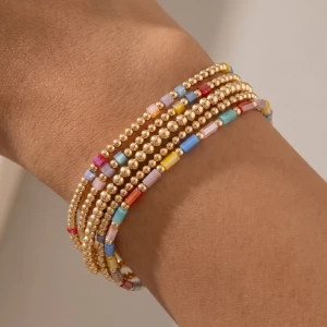 Ball Bead Stretch Bracelet Set With Crystal Accents