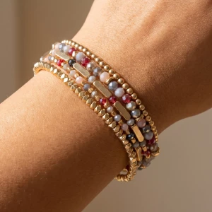 Faceted Bead And Bar Stretch Bracelet Set