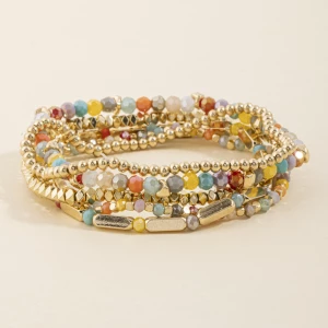 Faceted Bead And Bar Stretch Bracelet Set