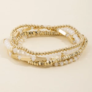 Faceted Bead And Bar Stretch Bracelet Set