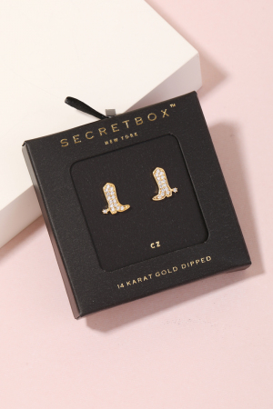Secret Box Gold Dipped Studded Western Cowboy Boot Stud Earrings