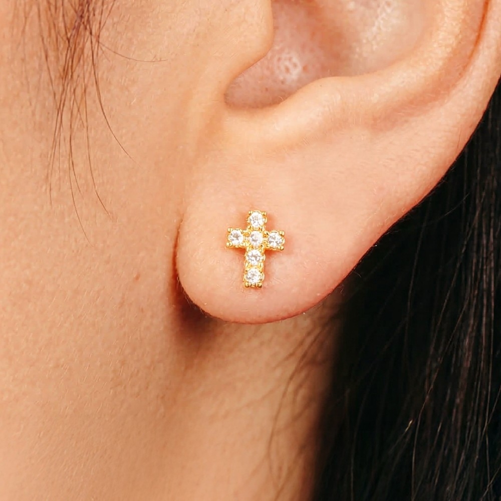 Gold Dipped Mini Cross Stud Earrings