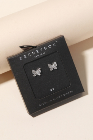 Secret Box Cz Mini Butterfly Earrings