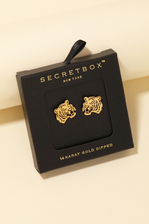 Secret Box Gold Dipped Tiger Head Stud Earrings
