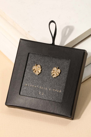 Secret Box Pave Monstera Leaf Stud Earrings