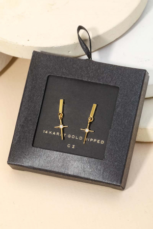 Gold Dipped CZ Cross Drop Earrings