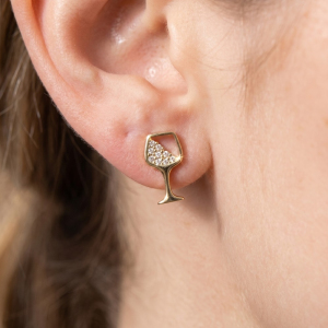 Sterling Silver Cz Wine Glass Stud Earrings