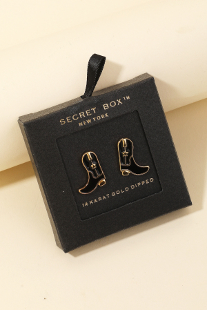 Secret Box Enamel Cowboy Boot Stud Earrings