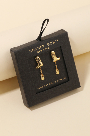 Secret Box Western Cowboy Boot And Charm Dangle Earrings