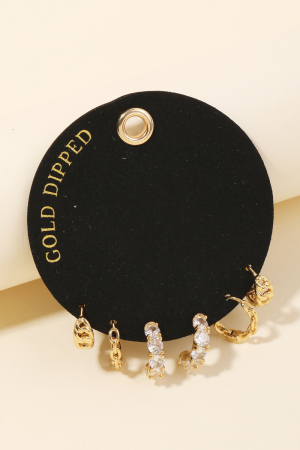 Gold Dipped Assorted Studded Hoop Earrings Set