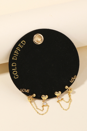 Gold Dipped Heart And Love Earrings Set