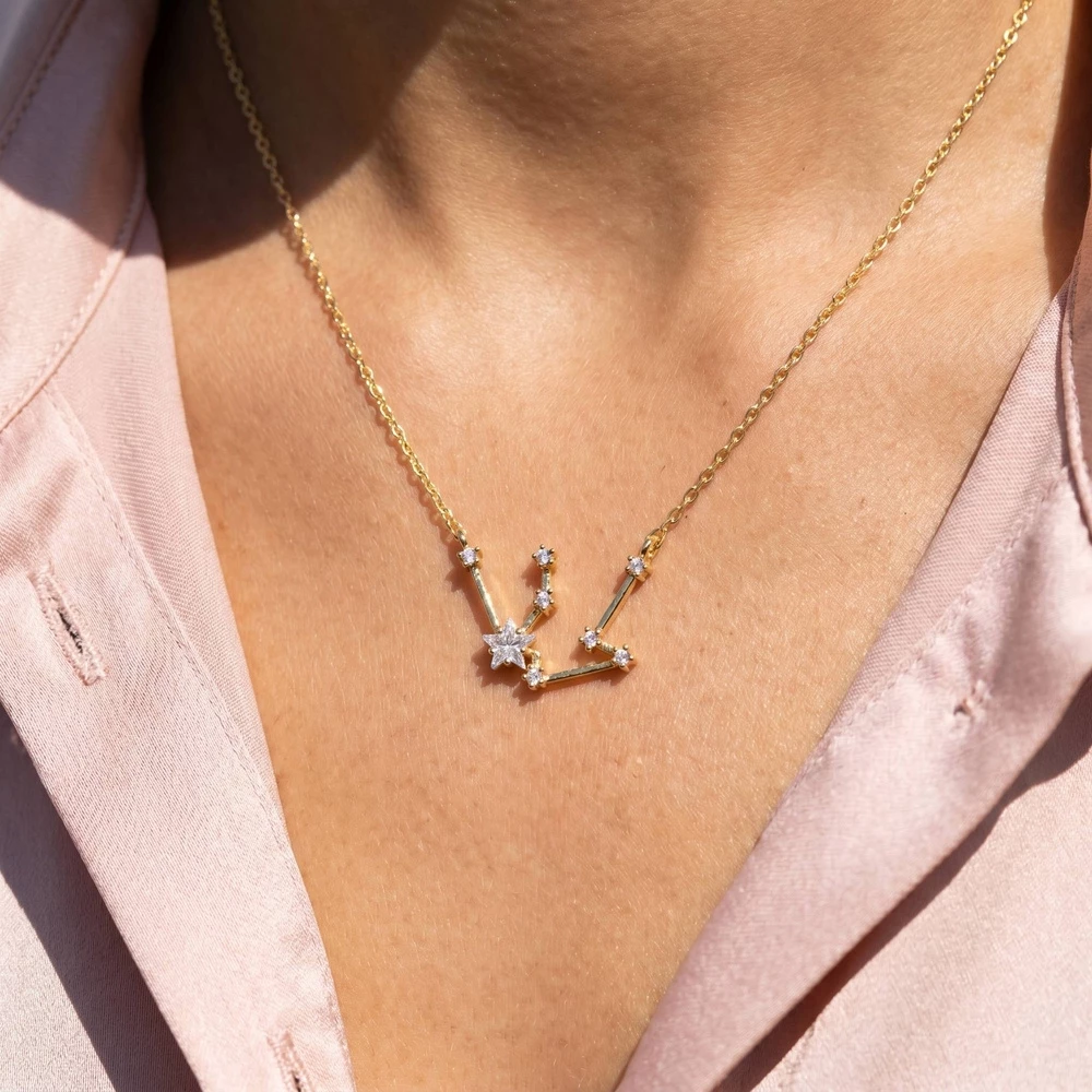 14K Gold Dipped Aquarius Constellation Cz Necklace