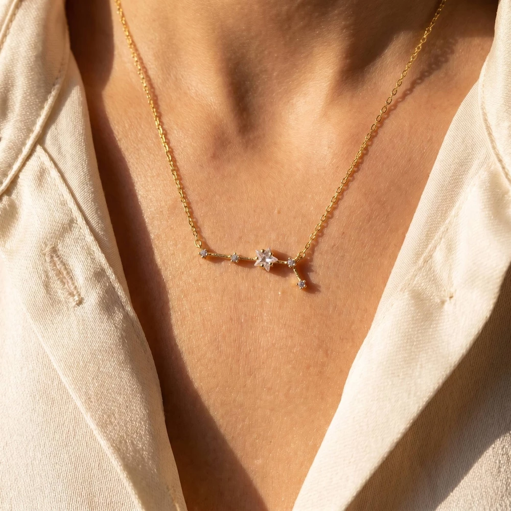 14K Gold Dipped Aries Constellation Cz Necklace