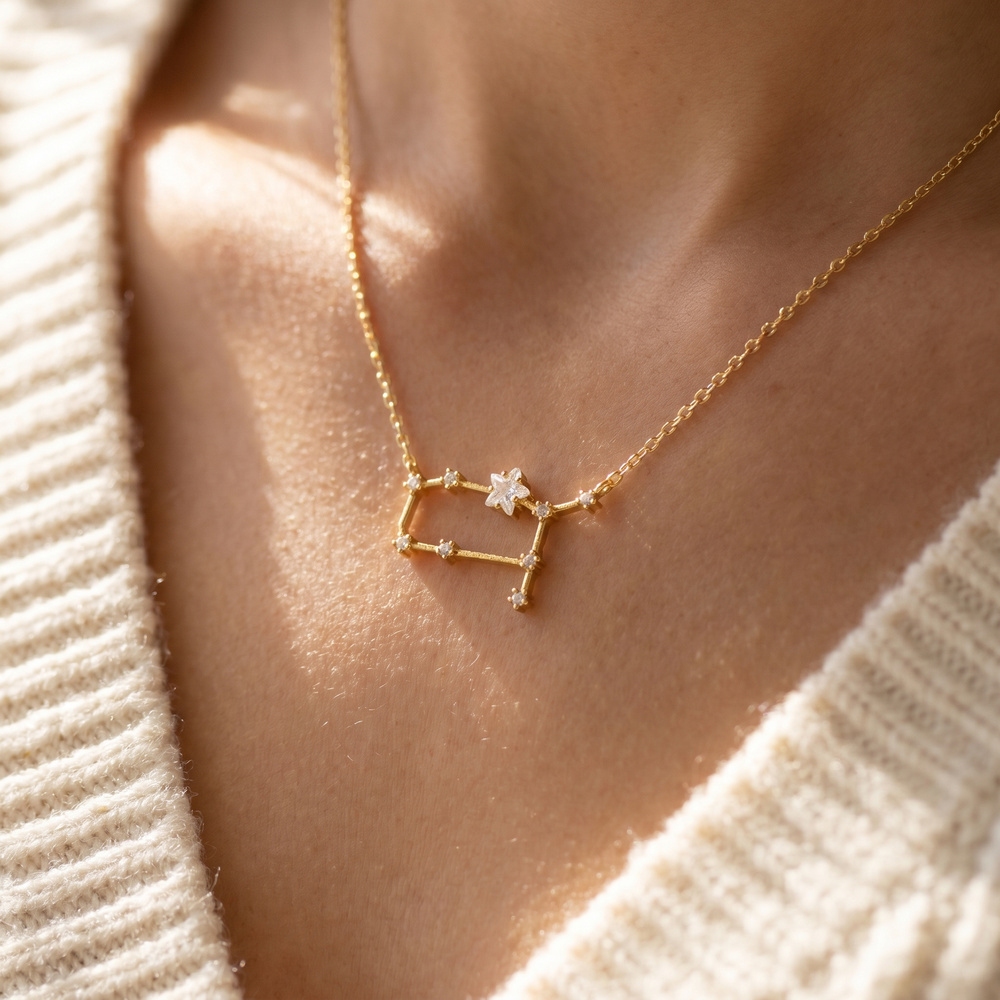 14K Gold Dipped Gemini Constellation Cz Necklace