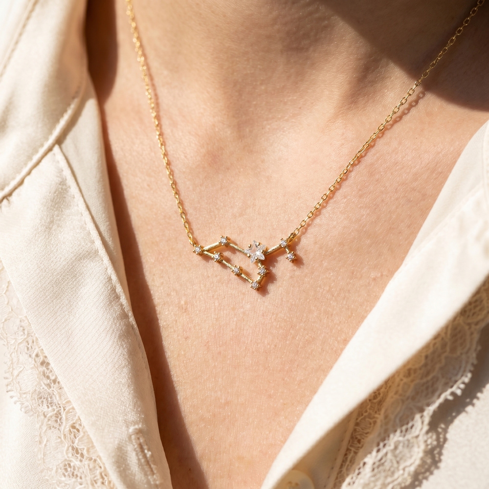 14K Gold Dipped Leo Constellation Cz Necklace