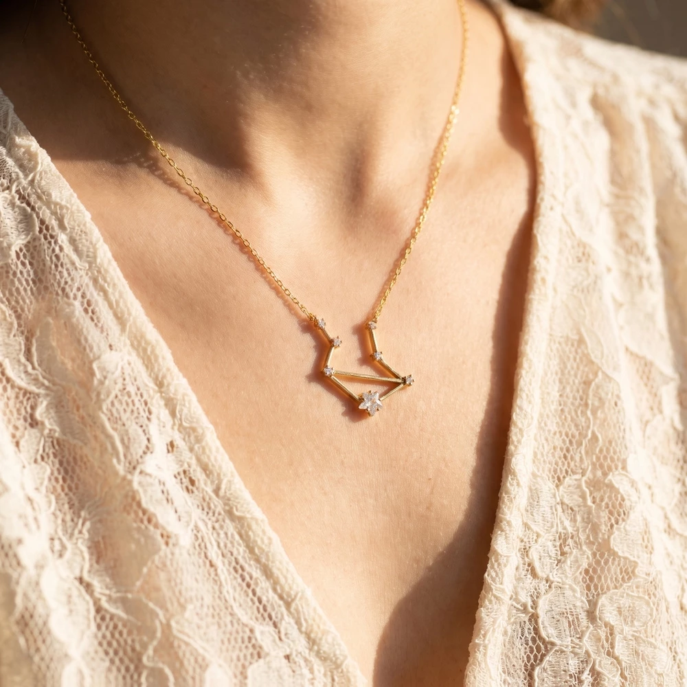 14K Gold Dipped Libra Constellation Cz Necklace