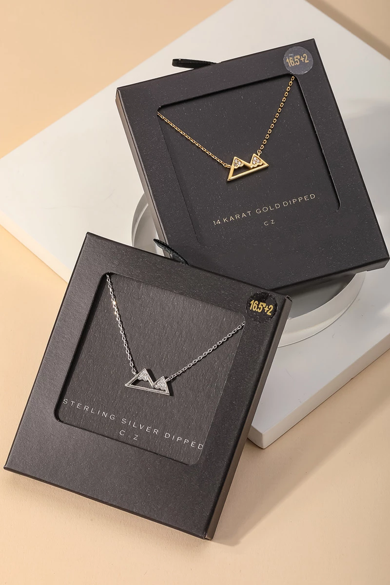Gold Dipped Secret Box Mountain Pendant Necklace