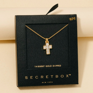 Secret Box Gold Dipped Square Cz Cross Pendant Necklace
